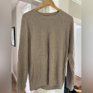 Tan Crewneck Sweater with Ribbed Cuffs